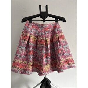 Bebe Floral Jacquard Party Skirt Pink Brocade Pleated Flare Size 10